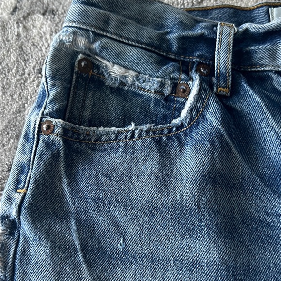 Agolde Blue Frayed Jean Shorts - Picture 6 of 10